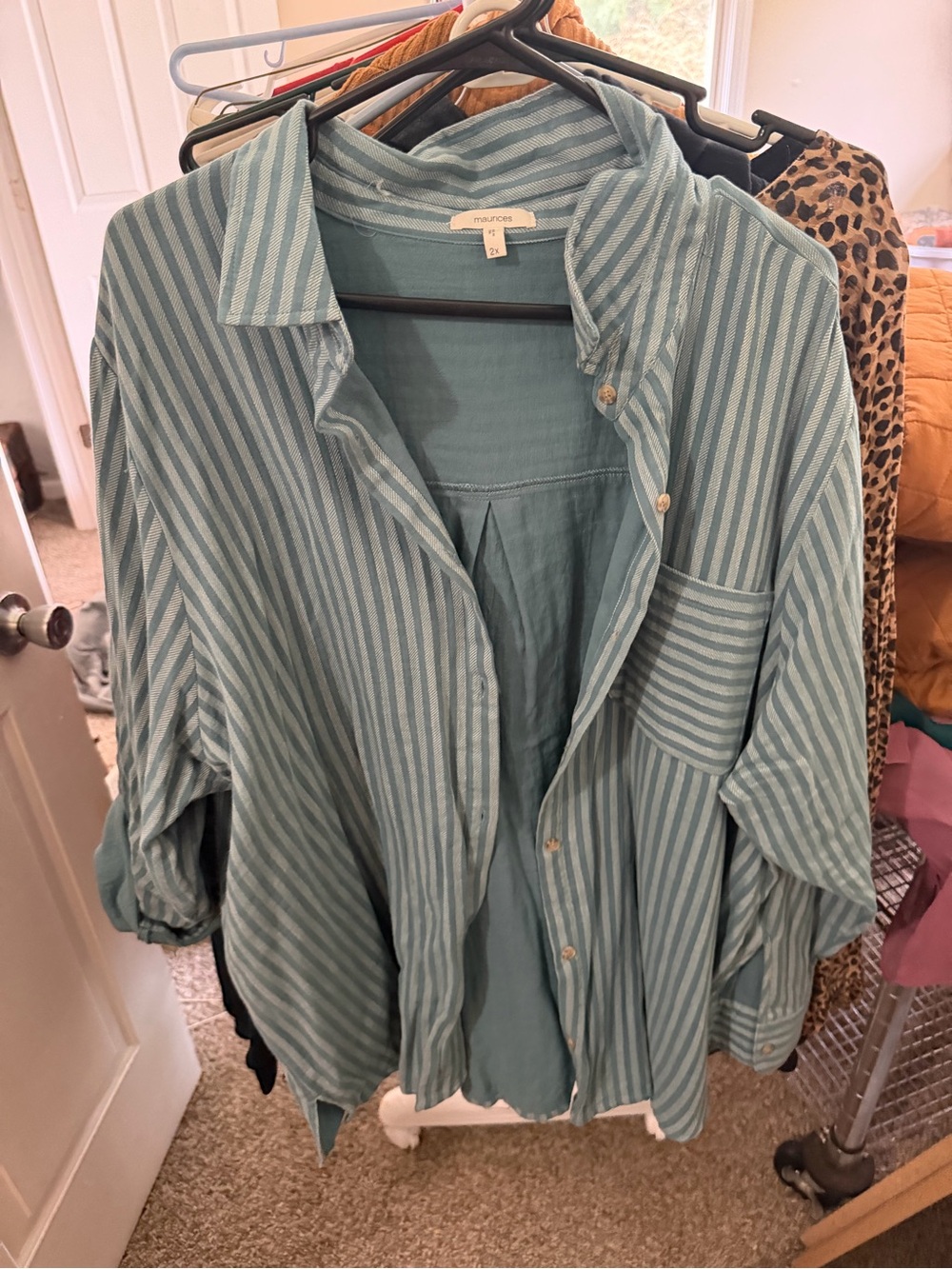Maurice’s Teal Striped Relaxed Button-Up Shirt